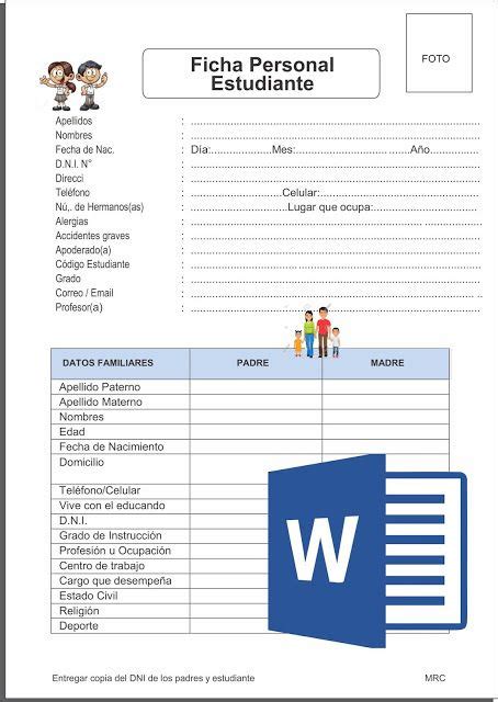 Ficha Personal Del Estudiante En Word Fichas Descriptivas Por Alumno