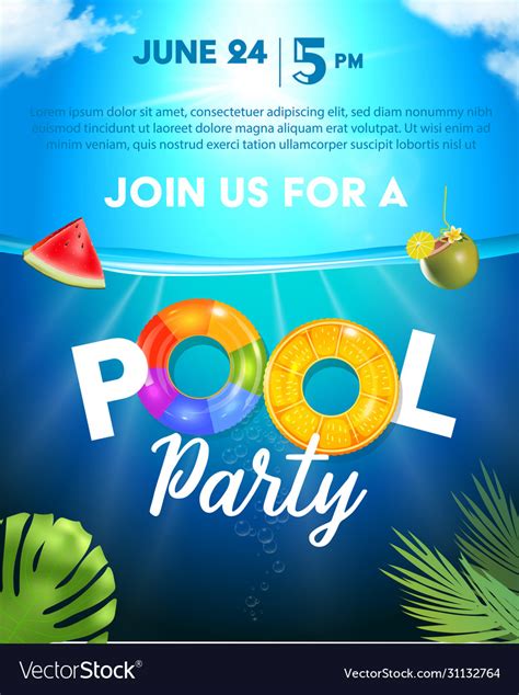 Pool Party Poster Template Background With Vector Image