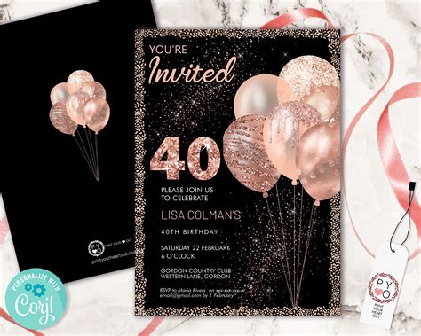 Any Age Rose Gold Birthday Balloons Invitation Printable Template