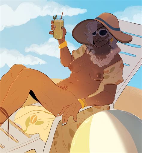 Rule 34 Ana Amari Beach Dark Skinned Female Gilf Hat Old Ana Amari Overwatch Sunglasses 3644536