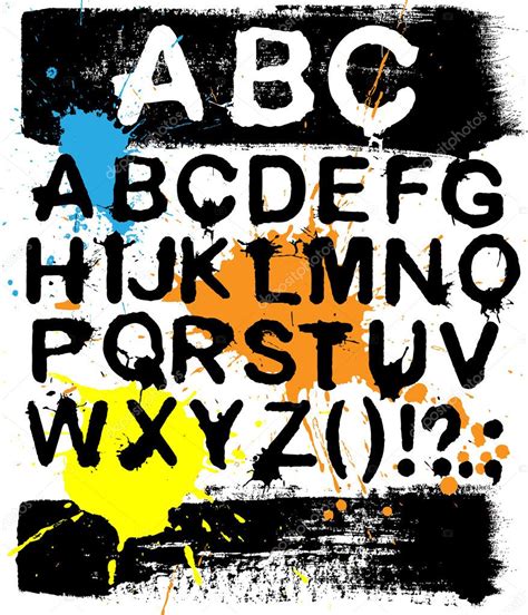 Vector Grunge Alphabet With Splashes And Brush Strokes Stock Vector