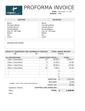 Fillable Online Proforma Invoice Template Fax Email Print PdfFiller