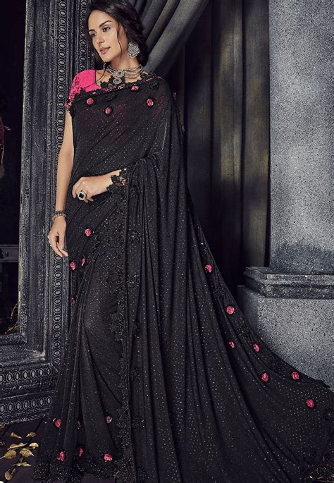 Buy Black Color Net Designer Party Wear Saree In Uk Usa And Canada Party Wear Sarees Saree