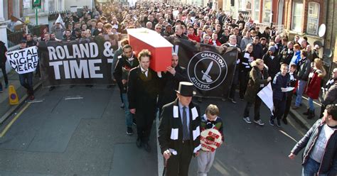 Charlton Fans Carry Coffin To The Valley In Mock Funeral And Protest