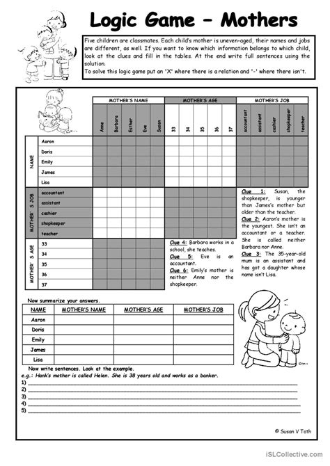 Logic Game 44th Mothers For English Esl Worksheets Pdf And Doc