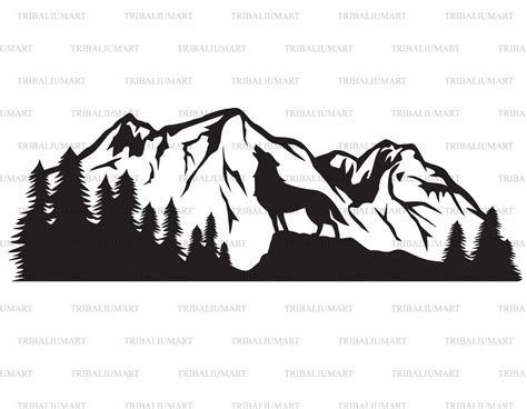 Silhouette Of Howling Wolf And Mountain Landscape Cut Files For Cricut