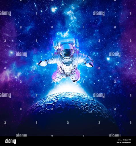 Astronaut Floating Above Moon 3d Illustration Of Science Fiction