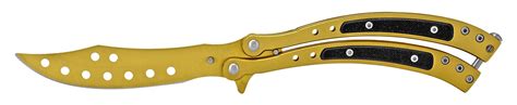 9 Curved Grip Gold Butterfly Knife Gold Drop Point