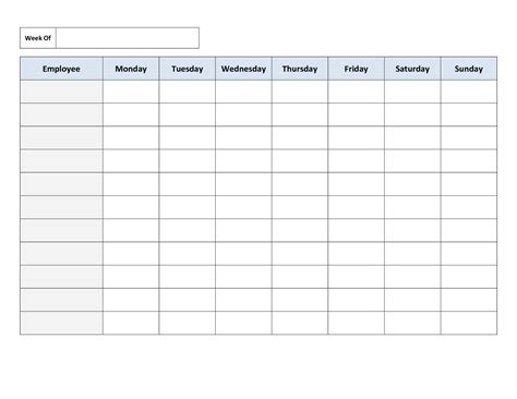 Employee Schedule Maker Template Free Printable Weekly