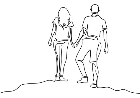 Continuous Line Drawing Romantic Couple Holding Hands Lovers Theme Concept Design One Hand