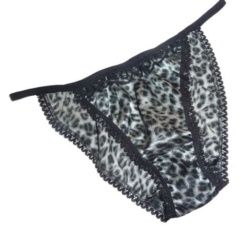 gray leopard shiny satin panties mini tanga string bikini black lace made france 13 99 picclick
