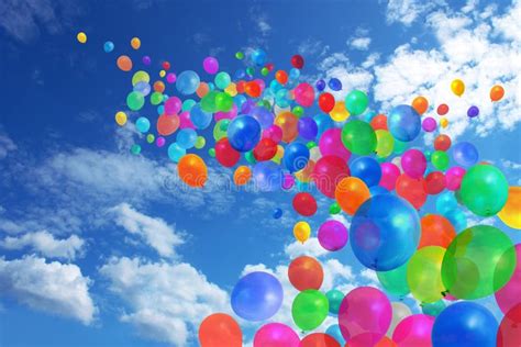 Colorful Balloons On Blue Sky Stock Photo Image Of Celebration