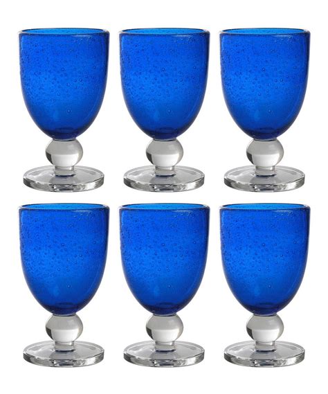 Cobalt Bubble Glass Goblet Set Of Six Blue Drinking Glasses Cobalt Blue Wine Glasses Blue
