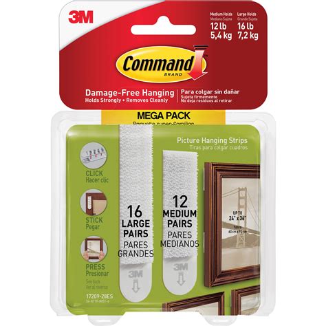 3M, MMM1720928ES, Command Picture Hanging Strips Mega Pack, 28 / Pack, White - Walmart.com ...
