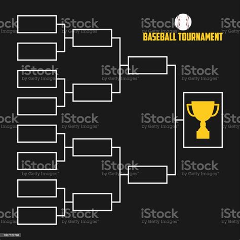 Turnamen Bracket Skema Kejuaraan Bisbol Dengan Piala Trofi Vektor