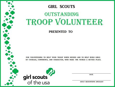 Girl Scout Outstanding Troop Volunteer Certificate Etsy