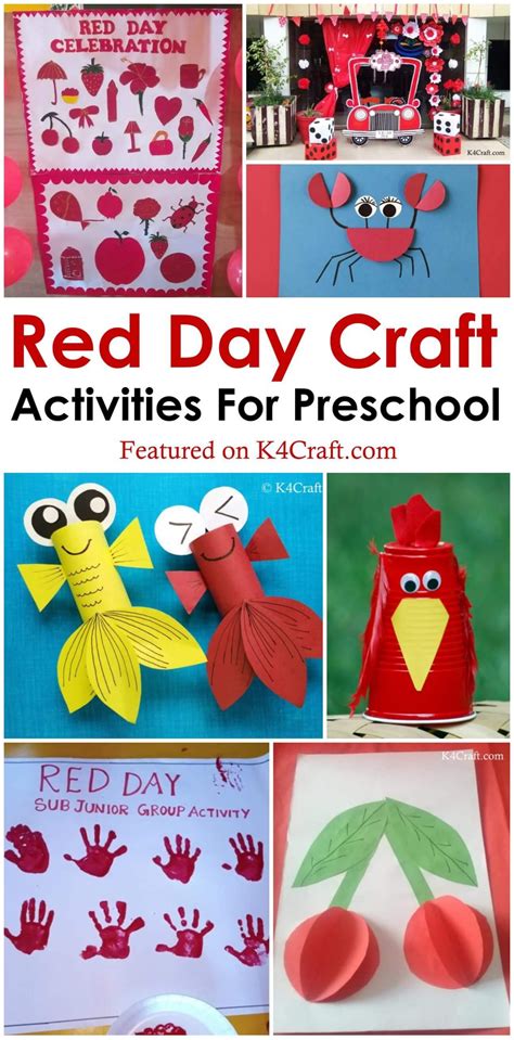 Red Day Crafts Activities Preschool Kids Pin K4 Craft
