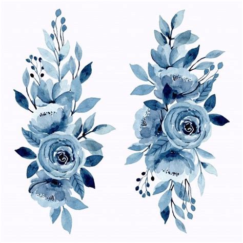 Blue Floral Watercolor Bouquet Set Premi Premium Vector Freepik