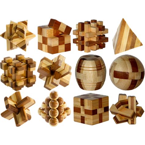 E3d Bamboo Mini Puzzles Set Of 12 More Wood Puzzles Puzzle Master Inc