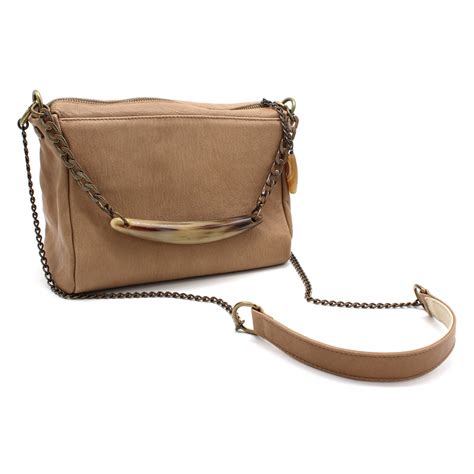 Laura B Bauletto Leather Leather And Mesh Bag Beige Strap Bag