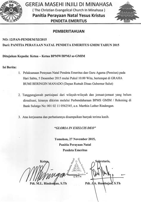 Sebagian dari umat kristen (nasrani) akan menyelenggarakan kegiatan natal yang mana acara tersebut menjadi berikut contoh surat undangan natal yang baik dan benar Undangan, Perayaan Natal Pendeta Emeritus dan Guru Agama (Pensiun) | GMIM - Gereja Masehi Injili ...