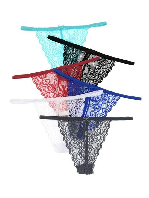 6 Pack Sexy Lace Thongs And G Strings Sheer And Skimpy Lace Trim Panties Womens Lingerie