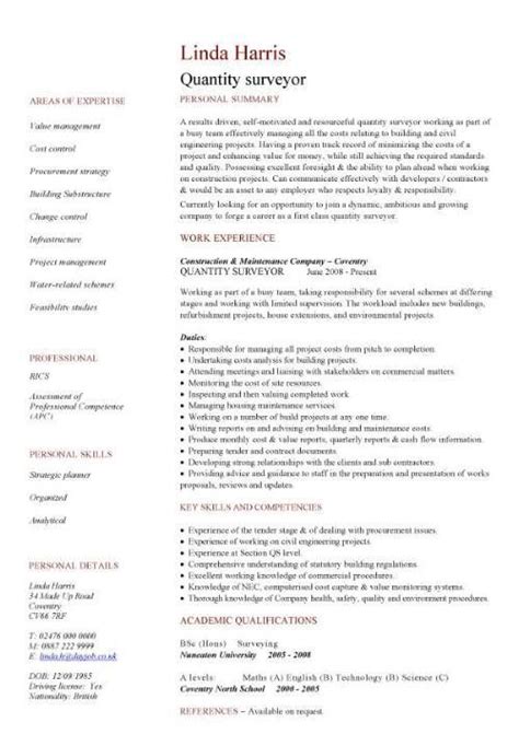 My prior training and experience in this field makes me a great candidate for this job. Cv Template Quantity Surveyor | Cv resume sample ...