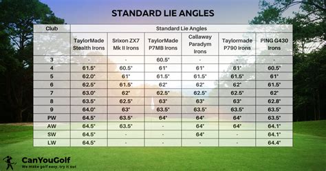 Golf Club Lie Angle Chart Upright Standard And Flat 2024