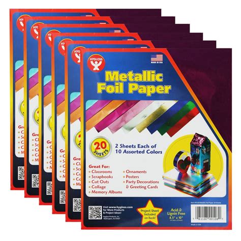 Metallic Foil Paper 85 X 10 10 Colors 20 Sheetspack 6 Packs