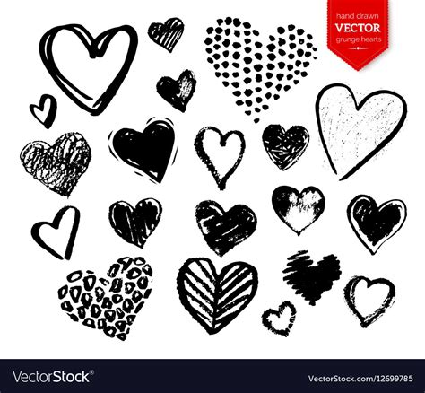 Collection Of Black Grunge Valentine Hearts Vector Image