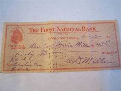 1901 First National Bank Check And Vintage Universal Credit Company