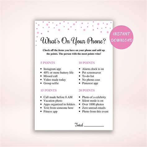 Printable Bachelorette Party Game What S On Your Phone Fun Hens Party Game Bachelorette
