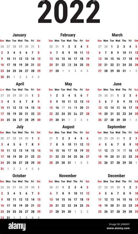 Calendar For 2022 Stock Vector Image And Art Alamy