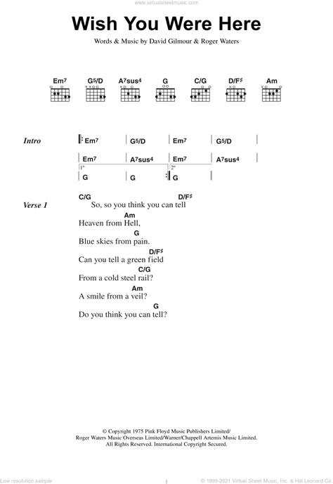 Wish You Were Here Sheet Music For Guitar Chords V2
