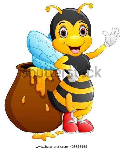 Cute Bee Cartoon Waving Stock Vector Royalty Free 405838135