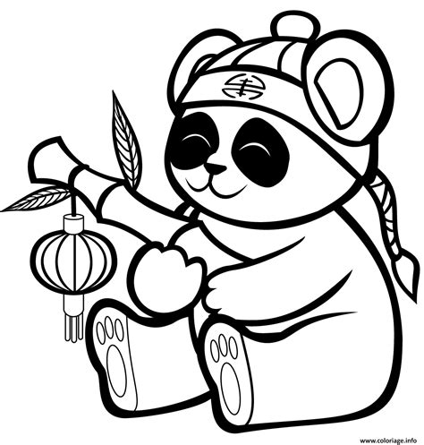 Coloriage Un Panda Mignon Avec Une Lanterne De Bambou