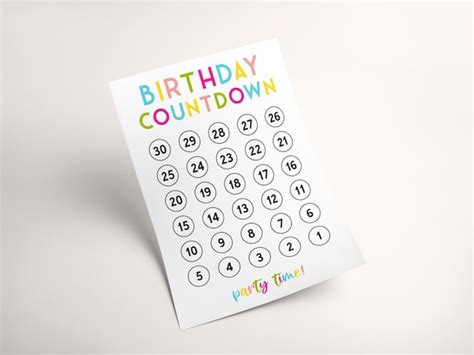 Birthday Countdown Printable Template Kids Bday Countdown Etsy Finland