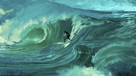 Download Wallpaper 2560x1440 Surfer Wave Sea Surfing Art Widescreen