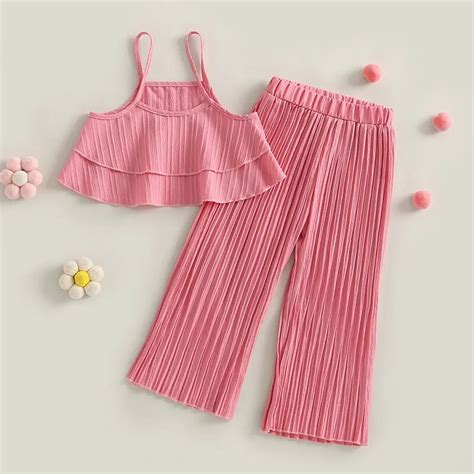 Citgeett Summer Kids Girls Clothes Suits Solid Color Pink Ruffles