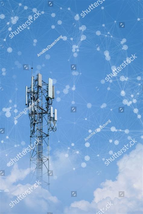 Telecommunication Tower With Mesh Dots Glittering Particles For