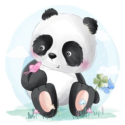 Little Butterfly Vector Png Images Cute Little Panda Playing With