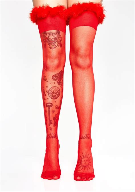 Lady Is A Vamp Feather Thigh Highs Lace Ruffle Cute Tights Thigh Highs