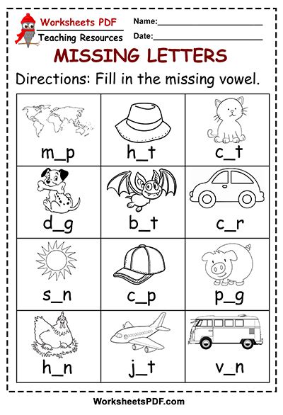 Fill In Missing Vowels Worksheets