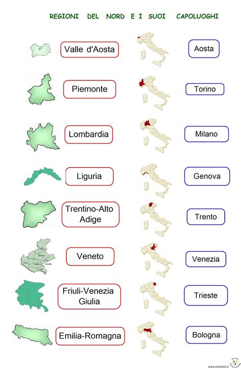 Cartina dell'italia regioni e capoluoghi. Paradiso delle mappe: Regioni del Nord e i suoi capoluoghi