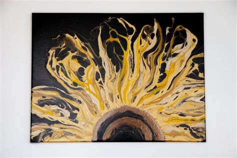 Sunflower Acrylic Pour Painting Painting Fluid Art Pour Painting
