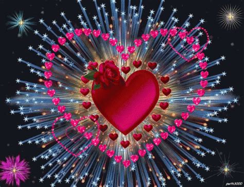 A Heart With The Words Good Night Written On It In Front Of Fireworks And Stars