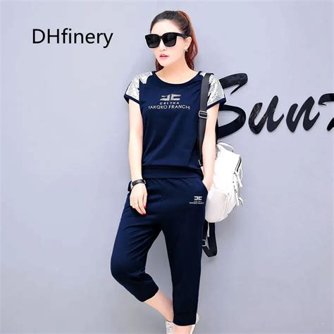 Dhfinery Women Tracksuits Summer Short Sleeved Tops And Pants Two Piece