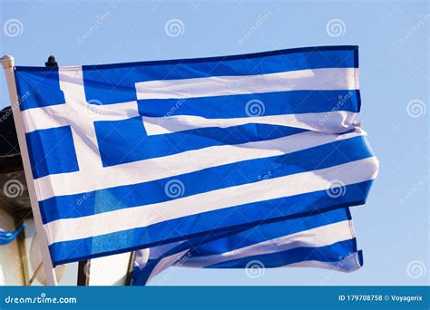 Greek Flags Waving Outdoor Stock Photo Image Of Tourism 179708758