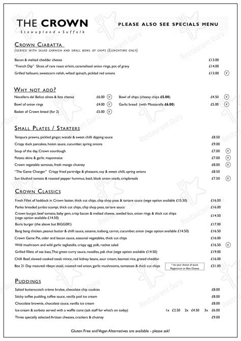 Menu At Crown At Stowupland Pub And Bar Stowmarket Church Rd