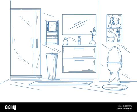 Hand Drawn Bathroom Interior Sketch Bathtubs And Other Bathroom Items